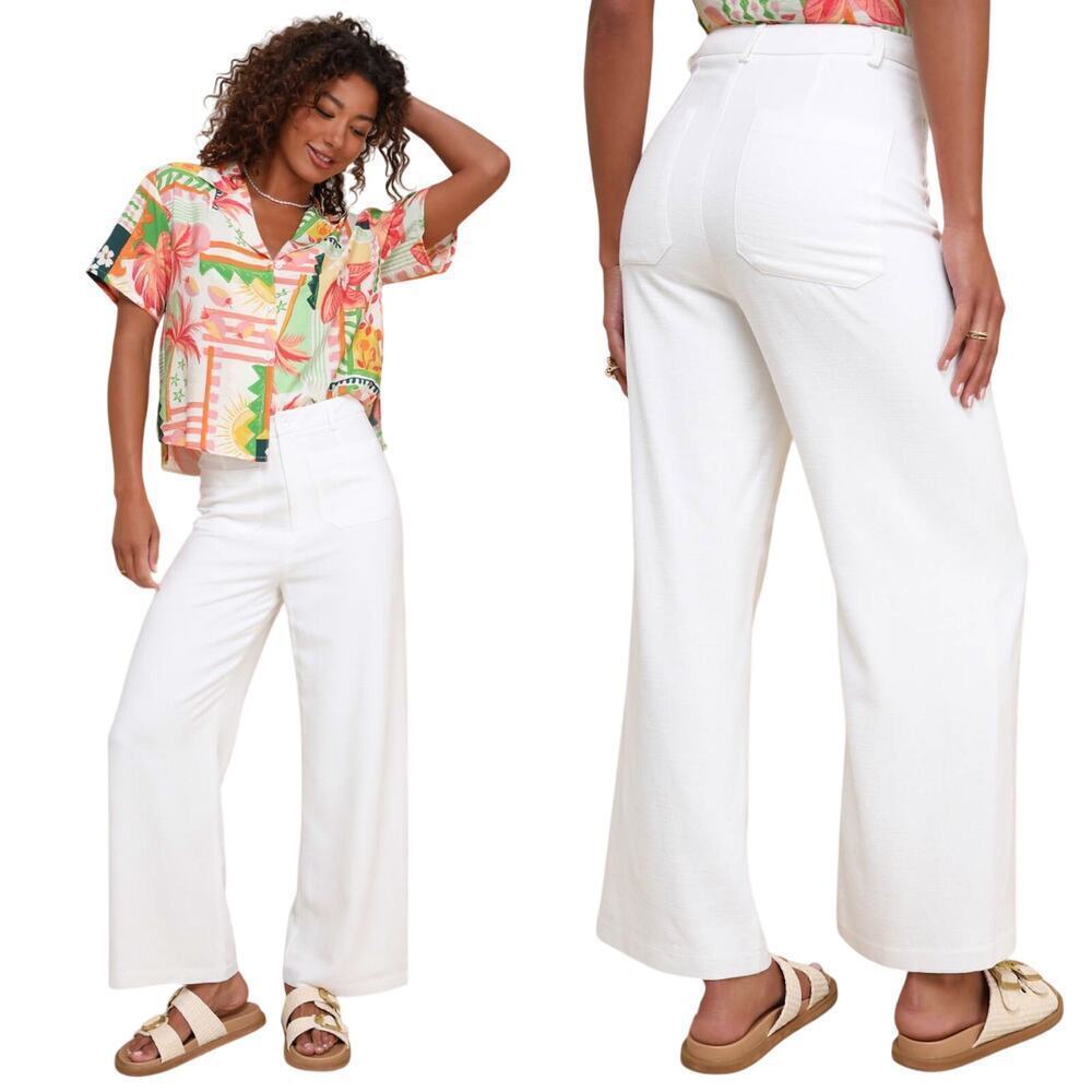 Lulus Breezy Versatility White Linen Wide-Leg High-Rise Pants size Small NWT